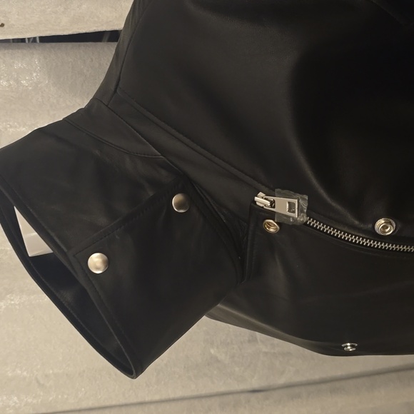 Antonio Melani Black Leather Jacket Biker Moto Silver Zippers New XL Retro 90s - Picture 11 of 11